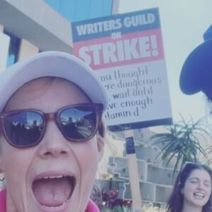 Annika Pampel Instagram - #longwinter but walking alongside is #bonding  The first picture is special to me. @annettehaywoodcarter was my #professor at #scad for #directing later my first #boss on my first #professional #filmset and now we walk #sidebyside as #friends  Also joined by the always witty @areyahappynow @ninarausch and so many amazing writers, directors and actors #wga #strike