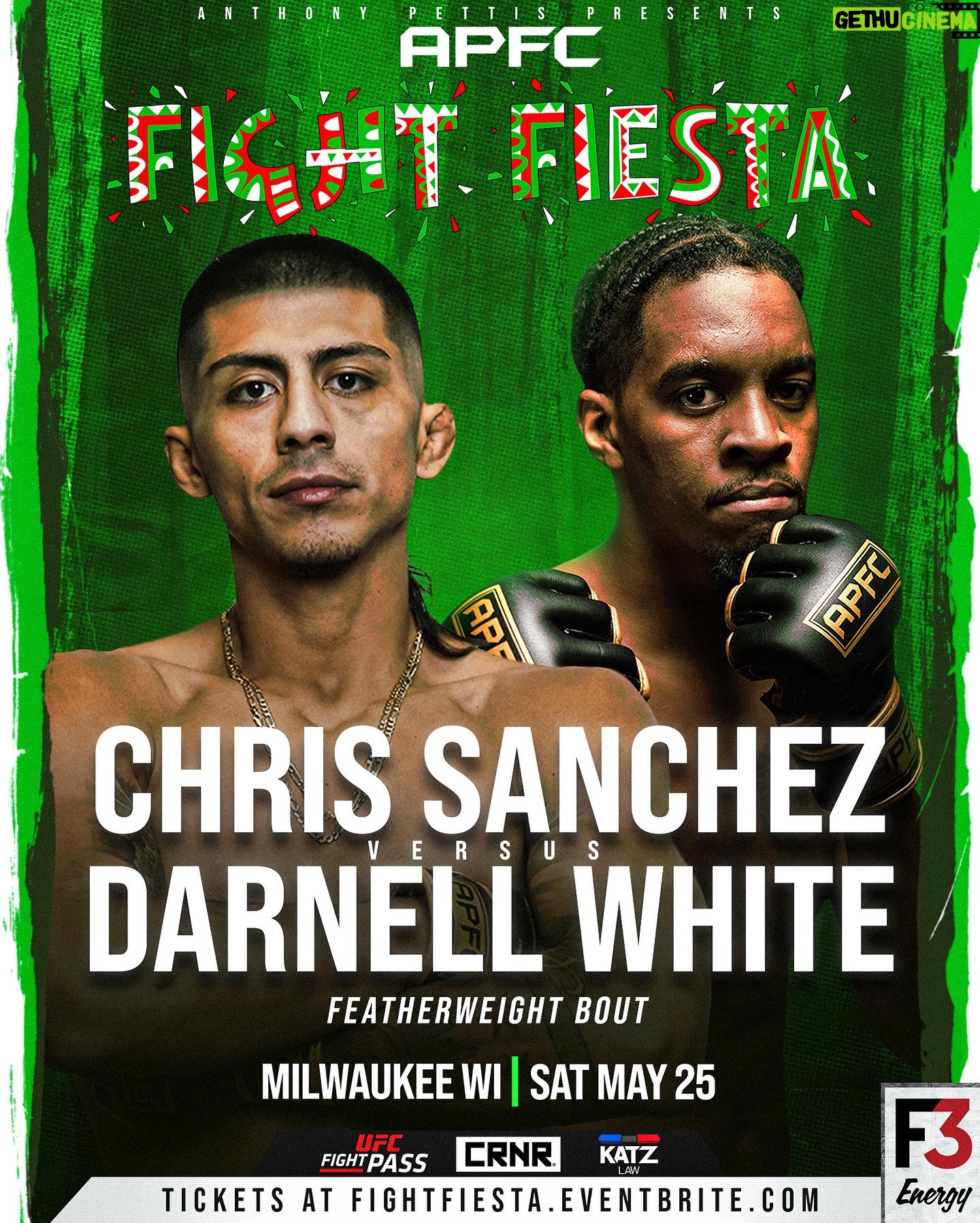 Anthony Pettis - 2.4K Likes - It’s fight week!! 💥💥💥
APFC Fight Fiesta goes down Saturday. Featuring Special guest hosts Chito Vera and Jose Aldo! 🤯
Watch LIVE on UFC Fight Pass 🖥️