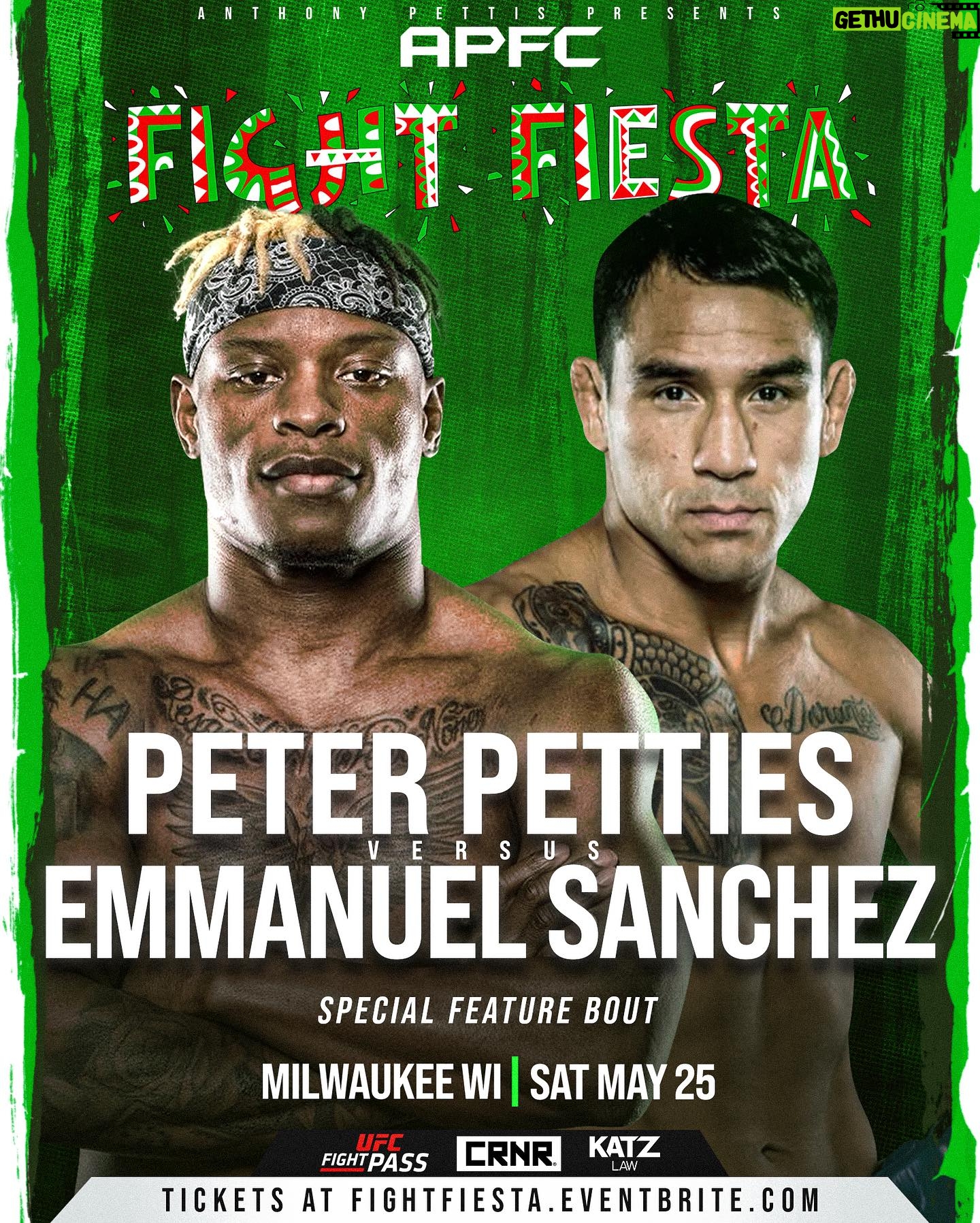 Anthony Pettis - 2.4K Likes - It’s fight week!! 💥💥💥
APFC Fight Fiesta goes down Saturday. Featuring Special guest hosts Chito Vera and Jose Aldo! 🤯
Watch LIVE on UFC Fight Pass 🖥️