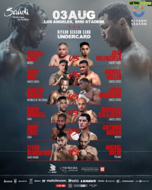 Antonio Tarver Instagram - 12 boxers from the Undercard are gathered for 6 fights in the #RiyadhSeasonCard at the BMO stadium in Los Angeles 🔥🥊

August 3rd 🗓️ #riyadhseason #losangeles 🇺🇸 #CrawfordMadrimov 

Book your ticket now 👇
https://www.ticketmaster.com/event/0A0060CAEAB64532