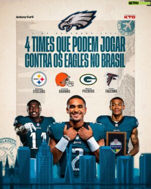 Antony Curti Instagram - Considerando os adversários que os Eagles enfrentam como mandantes em ‘24, separei os 4 times que mais têm chance de viajar para o Brasil para enfrentar Philly em São Paulo na Semana 1. Qual você mais gostaria? Qual você acha que vai ser?