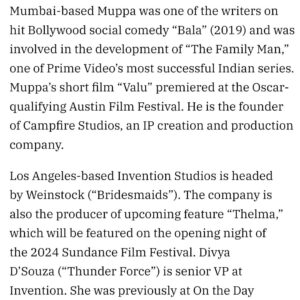 Anurag Kashyap Instagram - Super stoked to share this great news! 

Incognito has now onboarded superstar executive producers - 
Anurag Kashyap | Nicky Weinstock | Divya D'Souza | Ranjan Singh

Here's extending a warm welcome to all of you. 

But that's not all - We will also be working together to adapt Incognito into a feature film, set in the US! Couldn't have asked for a better producing partner team.

This truly feels like a dream come true! Wish us luck in our adventure! 

Onwards and upwards!

@campfirestudiosindia @nweinstock1 @anuragkashyap10 @ohdivyanewtonjohn @cinemakasam @ohflipfilms 

@shortstvindia @shortstv @variety @theacademy 

@suchirbatra @anushreerauta 

@natakwaala @i_u_cinema @chauhandevofficial 
@azimmoollan @jyotitulsyan13 @shravan.ravikantpatil
@saxenakonark @_matthew_job @dinesh_yuvi @smita.kumar @krishkhatriofficial #abhijeetchabbra @castingbay

#FYC #ForYourConsideration #BestLiveActionShort #96thAcademyAwards