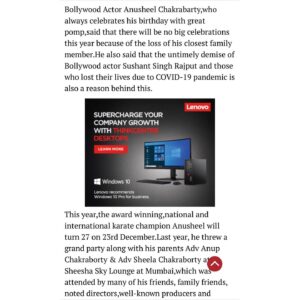 Anusheel Chakrabarty Instagram - 𝙏𝙝𝙖𝙣𝙠 𝙮𝙤𝙪 𝙖𝙡𝙡 𝙨𝙤 𝙢𝙪𝙘𝙝 🙏 𝙛𝙤𝙧 𝙩𝙤𝙣𝙨 𝙤𝙛 𝙬𝙖𝙧𝙢,𝙡𝙤𝙫𝙚𝙡𝙮 𝙖𝙣𝙙 𝙬𝙤𝙣𝙙𝙚𝙧𝙛𝙪𝙡 𝙬𝙞𝙨𝙝𝙚𝙨 𝙄 𝙜𝙤𝙩 𝙤𝙣 𝙢𝙮 𝙗𝙞𝙧𝙩𝙝𝙙𝙖𝙮 🎂 .𝘼𝙨 𝙮𝙤𝙪 𝙖𝙡𝙡 𝙠𝙣𝙤𝙬 𝙩𝙝𝙞𝙨 𝙮𝙚𝙖𝙧 𝙄 𝙙𝙞𝙙𝙣’𝙩 𝙘𝙚𝙡𝙚𝙗𝙧𝙖𝙩𝙚 𝙢𝙮 𝙗𝙞𝙧𝙩𝙝𝙙𝙖𝙮 𝙤𝙣 𝙖 𝙝𝙞𝙜𝙝 𝙨𝙘𝙖𝙡𝙚 𝙖𝙨 𝙄 𝙙𝙞𝙙 𝙡𝙖𝙨𝙩 𝙮𝙚𝙖𝙧,𝙝𝙤𝙥𝙚 𝙮𝙤𝙪 𝙖𝙡𝙡 𝙧𝙚𝙖𝙙 𝙩𝙝𝙞𝙨 𝙖𝙧𝙩𝙞𝙘𝙡𝙚 𝙤𝙣 ‘𝙃𝙞𝙣𝙙𝙪𝙨𝙩𝙖𝙣 𝙏𝙞𝙢𝙚𝙨’ @hindustantimes 𝙖𝙣𝙙 𝙜𝙤𝙩 𝙩𝙤 𝙠𝙣𝙤𝙬 𝙩𝙝𝙚 𝙧𝙚𝙖𝙨𝙤𝙣 𝙗𝙚𝙝𝙞𝙣𝙙 𝙞𝙩.𝙄𝙢 𝙤𝙫𝙚𝙧𝙬𝙝𝙚𝙡𝙢𝙚𝙙 𝙩𝙤 𝙧𝙚𝙘𝙚𝙞𝙫𝙚 𝙬𝙞𝙨𝙝𝙚𝙨 𝙛𝙧𝙤𝙢 𝙐𝙎𝘼 🇺🇸 ,𝙐𝙆 🇬🇧 ,𝙎𝙤𝙪𝙩𝙝 𝘼𝙛𝙧𝙞𝙘𝙖 🇿🇦 ,𝙎𝙞𝙣𝙜𝙖𝙥𝙤𝙧𝙚 🇸🇬 ,𝙅𝙖𝙥𝙖𝙣 🇯🇵 ,𝙈𝙮𝙖𝙣𝙢𝙖𝙧 🇲🇲 ,𝙃𝙤𝙡𝙡𝙖𝙣𝙙 🇳🇱 ,𝙂𝙚𝙧𝙢𝙖𝙣𝙮 🇩🇪, 𝘽𝙧𝙖𝙯𝙞𝙡 🇧🇷 ,𝙋𝙖𝙠𝙞𝙨𝙩𝙖𝙣 🇵🇰 ,𝘽𝙖𝙣𝙜𝙡𝙖𝙙𝙚𝙨𝙝 🇧🇩 ,𝙉𝙚𝙥𝙖𝙡 🇳🇵& 𝙢𝙖𝙣𝙮 𝙨𝙩𝙖𝙩𝙚𝙨 𝙤𝙛 𝙢𝙮 𝙘𝙤𝙪𝙣𝙩𝙧𝙮 𝙄𝙣𝙙𝙞𝙖 🇮🇳,𝙡𝙪𝙘𝙠𝙮 𝙩𝙤 𝙝𝙖𝙫𝙚 𝙛𝙧𝙞𝙚𝙣𝙙𝙨 & 𝙛𝙤𝙡𝙡𝙤𝙬𝙚𝙧𝙨 𝙛𝙧𝙤𝙢 𝙖𝙡𝙡 𝙤𝙫𝙚𝙧 𝙩𝙝𝙚 𝙬𝙤𝙧𝙡𝙙 🌍,𝙩𝙝𝙚 𝙨𝙩𝙤𝙧𝙞𝙚𝙨 𝙮𝙤𝙪 𝙨𝙖𝙬 𝙬𝙖𝙨 𝙟𝙪𝙨𝙩 𝙢𝙚 & 𝙢𝙚 𝙛𝙧𝙞𝙚𝙣𝙙 𝙘𝙝𝙞𝙡𝙡𝙞𝙣𝙜 𝙤𝙪𝙩 𝙖𝙩 𝙩𝙝𝙚 𝙃𝙤𝙩𝙚𝙡 𝙄𝙣𝙩𝙚𝙧𝙘𝙤𝙣𝙩𝙞𝙣𝙚𝙣𝙩𝙖𝙡 𝙖𝙩 𝙈𝙖𝙧𝙞𝙣𝙚 𝘿𝙧𝙞𝙫𝙚 𝙞𝙣 𝙈𝙪𝙢𝙗𝙖𝙞,𝙙𝙪𝙚 𝙩𝙤 𝙩𝙝𝙚 𝙧𝙚𝙘𝙚𝙣𝙩 𝙣𝙞𝙜𝙝𝙩 𝙘𝙪𝙧𝙛𝙚𝙬,𝙬𝙚 𝙘𝙤𝙪𝙡𝙙𝙣’𝙩 𝙢𝙖𝙠𝙚 𝙩𝙝𝙚 𝙢𝙤𝙨𝙩 𝙤𝙛 𝙞𝙩 𝙗𝙪𝙩 𝙙𝙞𝙙 𝙬𝙝𝙖𝙩’𝙨 𝙗𝙚𝙨𝙩 𝙞𝙣 𝙩𝙝𝙞𝙨 𝙙𝙞𝙛𝙛𝙞𝙘𝙪𝙡𝙩 𝙩𝙞𝙢𝙚𝙨. 𝘼𝙣𝙮𝙬𝙖𝙮𝙨 𝙖 𝙗𝙞𝙜 𝙗𝙚𝙖𝙧 𝙝𝙪𝙜 𝙩𝙤 𝙖𝙡𝙡,𝙡𝙤𝙫𝙚 𝙮𝙤𝙪 𝙢𝙮 𝙄𝙣𝙨𝙩𝙖𝙜𝙧𝙖𝙢 𝙛𝙖𝙢𝙞𝙡𝙮 ❤️😘
.
.
#hindustantimes #hindustantimesnewspaper #epaper #anusheelchakrabarty #actor #bollywood #birthday #news #covid #media #india #instagram #currentaffairs #breakingnews #coronavirus #instagood #newspapers #follow #journalism #photooftheday #trending #corona #nightcurfewmaharashtra #mumbai #like  #latestnews #press #article #bhfyp