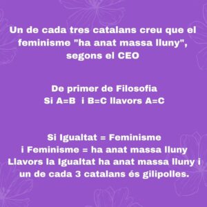 Araceli Segarra Instagram - Si he de celebrar alguna cosa serà el dia de la lluita per la igualtat, el dia perquè desaparegui aquest dia.
Feminisme és igualtat, i com diu la Chimamanda Ngozi, "Tothom hauria de ser feminista"
#8M