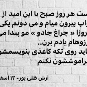 Arash Zellipour Instagram - .

سالهاست هر روز صبح که بیدار میشم
وقتی توی رختخواب چشمام باز میشن و دارم خودمو کِش میدم و به یه روز تکراری دیگه فکر میکنم،
یهو یادم میاد ممکنه امروز همون روز موعود باشه
ناگهان نیرویی در عضلاتم منو از رختخواب جدا میکنه :
امروز قراره «چراغ جادو» مو پیدا کنم
چراغ رنگ و رو رفته ای که باید سه بار روش دست بکشم‌تا غولش بیرون بیاد و ازم بخواد سه تا آرزو کنم
همیشه استرس دارم وقتی چراغ جادو رو پیدا می‌کنم
یه وقت‌آرزوهام یادم نره
هر چند توی همه این سال ها بارها آرزوهام عوض شدن اما هر روز صبح مرورشون می کنم که وقتی غول میگه : « من غلام حلقه به گوشت هستم سه تا آرزویت را بگو » فراموش شون نکنم!

سالهاست هر روز صبح با این امید از رختخواب بیرون میام و می دونم یکی از همین روزا « چراغ جادو » مو پیدا می کنم
نباید آرزوهام یادم برن..
شاید باید روی تکه کاغذی بنویسمشون تا یه وقت فراموششون نکنم
.
پی نوشت : بعضی وقت‌ها میخوام بعضی نوشته هامو اینجا باهاتون به اشتراک بذارم ، دوست دارم نظر بدین و بهم بگین دوسشون دارین یا نه…
.
#آرش_ظلی_پور#بازیگران_ایرانی#دلنوشته_های_من#غول_چراغ_جادو#چراغ_جادو#امید_به_آینده