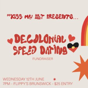 Aretha Brown Instagram - ok (me Blak cupid) is setting everyone up lmfaooo 🏳️‍🌈🌈🫵🏽🏹❤️

**KISS MY ART - is doing a speed-dating fundraiser!! 

Get off hinge and stop checking co-star - I’ll sort you out.

All funds go to the deadly @giingana_freedom_school ! 

Also (the painting pictured is for sale tehe).