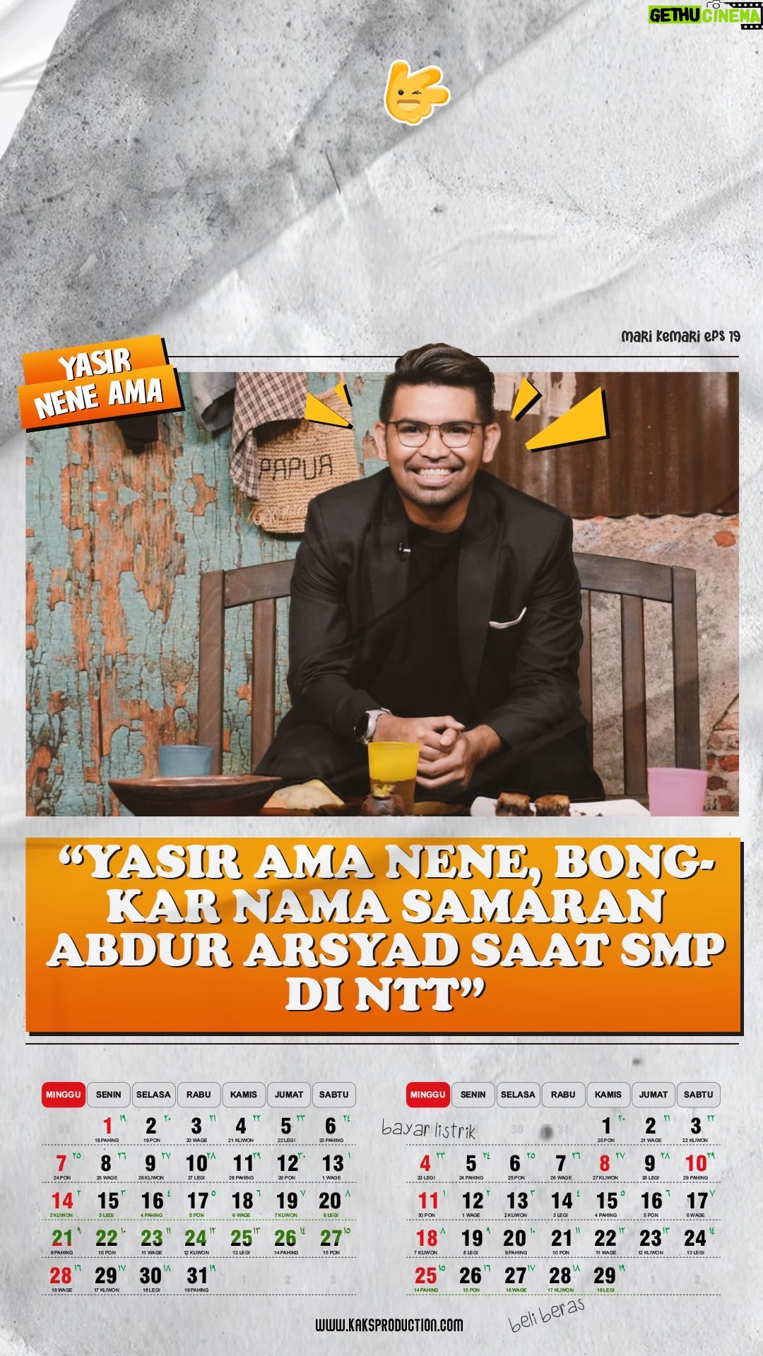 Arie Kriting - 7.9K Likes - Nama samaran kaks @abdurarsyad jaman masih SMP di NTT. Info A1 langsung dari kaks @yasirnene sahabat kaks Abdur yg sekarang sukses jadi presenter berita Kompas TV.
Tonton selengkapnya episode ke sembilan belas Mari Ke Mari bersama kaks Yasir Nene Ama di channel YouTube Kaks Production e!
#kaksproduction #marikemari #arie #mamat #yasirneneama #yasir
