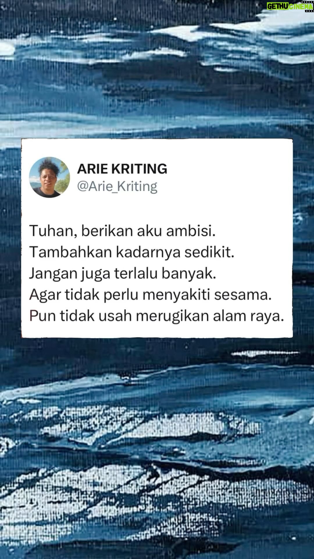 Arie Kriting - 16.6K Likes - Ambisi hadir agar hidup memiliki kemajuan, tetapi jangan sekiranya menimbulkan kerugian. āŗļøšš½