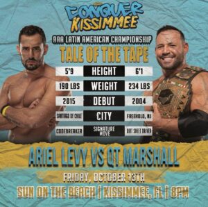 Ariel Levy Instagram - KISSIMMEE, FL‼️

@ariel_levy 🆚 @realqtmarshall for the AAA Latin American Championship - Friday, October 13th at @sunonthebeach_oldtown!

#CCW presents CONQUER KISSIMMEE 16! Buy your tickets NOW! 🎟️: CCWrestlingFL.com | link in bio

.
.
.
.
#ProWrestling #Kissimmee #AEW #AEWDynamite #AllEliteWrestling #Orlando #Florida #AAA #Stats
