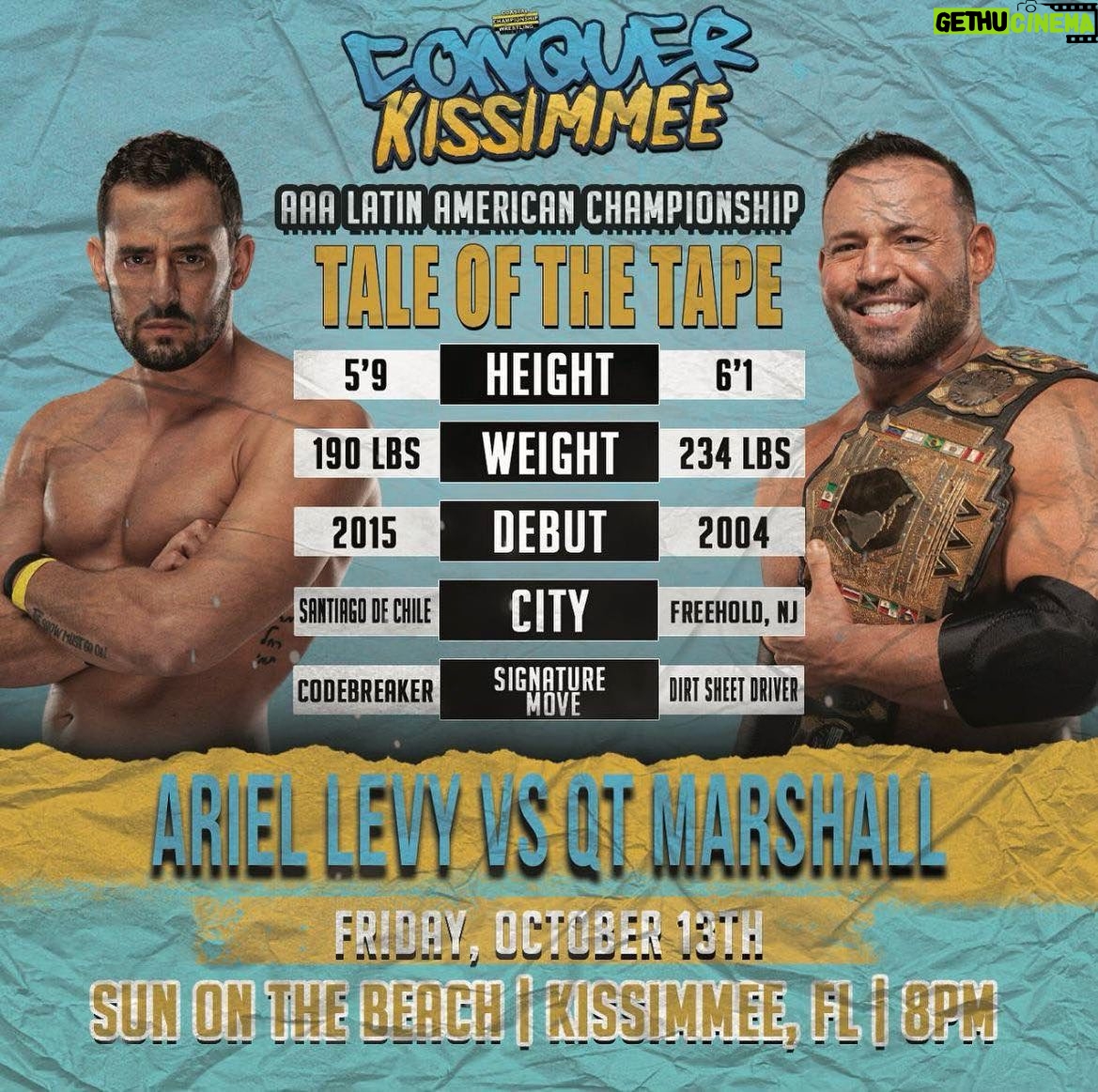 Ariel Levy - 306 Likes - KISSIMMEE, FL‼️
@ariel_levy 🆚 @realqtmarshall for the AAA Latin American Championship - Friday, October 13th at @sunonthebeach_oldtown!
#CCW presents CONQUER KISSIMMEE 16! Buy your tickets NOW! 🎟️: CCWrestlingFL.com | link in bio
.
.
.
.
#ProWrestling #Kissimmee #AEW #AEWDynamite #AllEliteWrestling #Orlando #Florida #AAA #Stats