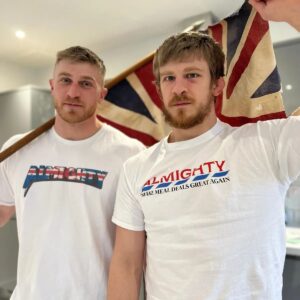 Arnold Allen Instagram - Buzzing about my ww2 🇬🇧 flag antiquing is my new hobby..

@almightymerchco shirts available!, Union Jacks, Make meal deals great again t shirts also available.

Discount codes in story with link too