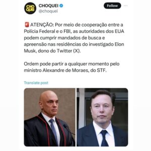 Arthur Morisson Instagram - Sim, @choquei, o FBI vai acatar a ordem totalmente aleatória e sem jurisprudência do ministro BR e bater na porta de Elinho Moska amanhã, às 6 da manhã, por um crime de opinião inventado num país de terceiro mundo. Claro, já consigo ouvir o barulho das sirenes daqui.

Eu não aguento mais! Esse país me obriga a beber…