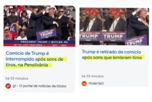 Arthur Morisson Instagram - Trump levou um tiro e, com isso, as eleições.

Assim como ocorreu aqui com Bolsonaro, se repetirá lá. O resultado já saiu hoje.

E os jornalistas que tanto falam em discurso de ódio e violência se esqueceram de dar a notícia correta e repudiar a clara tentativa de homicídio contra o ex-presidente no comício de hoje.

Não, jornalistas, Trump não caiu do palco.

Não, não foi um estalo.

Não foram supostos barulhos de tiro.

Foram tiros. Disparados com uma arma.

Não é ketchup na orelha. É sangue.

Façam o trabalho de vocês corretamente, ou nós teremos que fazer por vocês.