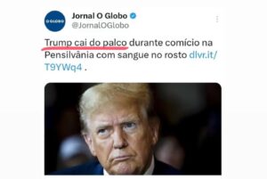 Arthur Morisson Instagram - Trump levou um tiro e, com isso, as eleições.

Assim como ocorreu aqui com Bolsonaro, se repetirá lá. O resultado já saiu hoje.

E os jornalistas que tanto falam em discurso de ódio e violência se esqueceram de dar a notícia correta e repudiar a clara tentativa de homicídio contra o ex-presidente no comício de hoje.

Não, jornalistas, Trump não caiu do palco.

Não, não foi um estalo.

Não foram supostos barulhos de tiro.

Foram tiros. Disparados com uma arma.

Não é ketchup na orelha. É sangue.

Façam o trabalho de vocês corretamente, ou nós teremos que fazer por vocês.