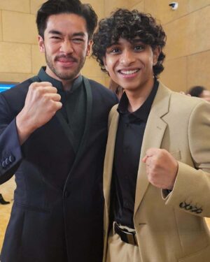 Aryan Simhadri Instagram - Congrats @momonatamada and to everyone on the cast and crew for making such an incredible show! I grew up on ATLA and Percy Jackson, so I’m glad I was able to make it to the premiere for @avatarnetflix. Go watch it on February 22nd!

(i have no idea why we look so terrified in the last photo)