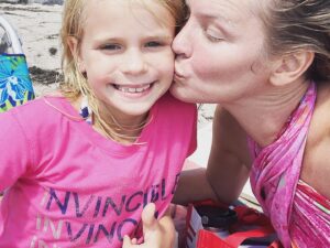 Ashley Scott Instagram - Today was such  a good day.  Iyla and I played for hours savoring her final days being 7 in the surf.  Salt water, sea glass, fresh cut fruit and kisses. Kinda doesn’t get better than that.