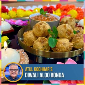 Atul Kochhar Instagram - Atul Kochhar’s Diwali Aloo Bonda recipe

Makes 12-15 

Ingredients for the stuffing:

4 to 5 medium sized potatoes 
1 to 1 ½ tbsp oil 
1 tsp black mustard seeds 
1 or 1 ½ tsp urad dal (spilt and husked black gram) 
1 medium sized onion, peeled and finely chopped 
1 tsp ginger garlic paste 
12 to 15 curry leaves 
1 or 2 green chilies, finely chopped 
½ tsp turmeric powder 
1 pinch asafoetida (hing) 
2 tbsp chopped coriander leaves 
⅓ to ½ teaspoon lemon juice or as required 
Salt, as required 
Oil for deep or shallow frying 
 
Ingredients for aloo bonda batter:

250g besan (gram flour or chickpea flour) 
400ml rice flour 
125ml water or add as required 
¼ tsp turmeric powder 
½ tsp red chili powder 
1 tsp ground cumin 
1 tsp garam masala 
1 tsp ground coriander 
1 pinch asafoetida (hing) 
1 pinch baking soda (optional) 
Salt, as required 
 
Method for the aloo bonda:

First boil the potatoes in a pan / steamer / pressure cooker. Then peel and mash them when still warm. 

Heat oil in a frying pan and add the mustard and urad dal. Allow the mustard seed to splutter and the urad dal to golden. 

Add the chopped onion and sauté till they are translucent and soft. Then add the ginger-garlic paste, curry leaves and green chilies. Sauté for a minute. 

Add the turmeric powder, asafoetida and stir, then add the coriander leaves and stir again. 

Add the potatoes to this mixture or add this sautéed mixture to the potatoes and stir well. 

If there is excess moisture, then you can cook the potato mixture for a few minutes. 

Add lemon juice & salt and mix well. 

Check the seasoning and add more salt or red chili powder or lemon juice if required. 

Make 12-15 medium sized balls from this mixture. 

Method for the batter:

Whisk all the ingredients together with 300ml of the water. Add the extra 100ml if the batter is too thick. 

Method for cooking the aloo bonda:

Heat oil for deep frying in a kadai or pan. Dip each potato ball in the batter and ensure it's well coated. Add to the medium hot oil and fry until golden on both sides. Drain them on paper towels to remove excess oil. 

Serve the aloo bonda alongside the tomato chutney. 

*RECIPE CONCLUDES IN THE COMMENTS*