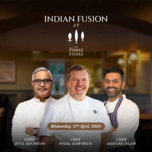 Atul Kochhar Instagram - INDIAN FUSION AT THE THREE FISHES

Hey everyone! Tonight's the night for an unforgettable fusion feast as I team up with my good friends @nigelhaworth , @aktarislam_  at @thethreefishesmitton ! 🍽️🥂

So looking forward to this association ✨

See you there! 🍽️🎉
 #atulkochhar #atulkochharrestaurants #indianfusion #michelinstarchef #chefatulkochhar #culinarycollaboration #londonrestaurants