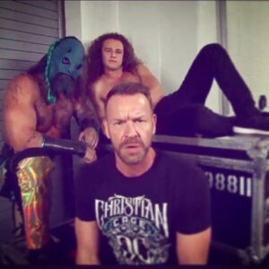 Austin Matelson Instagram - This dino finally made that boy band album cover #aewdynamite #jurassicexpress #christiancage