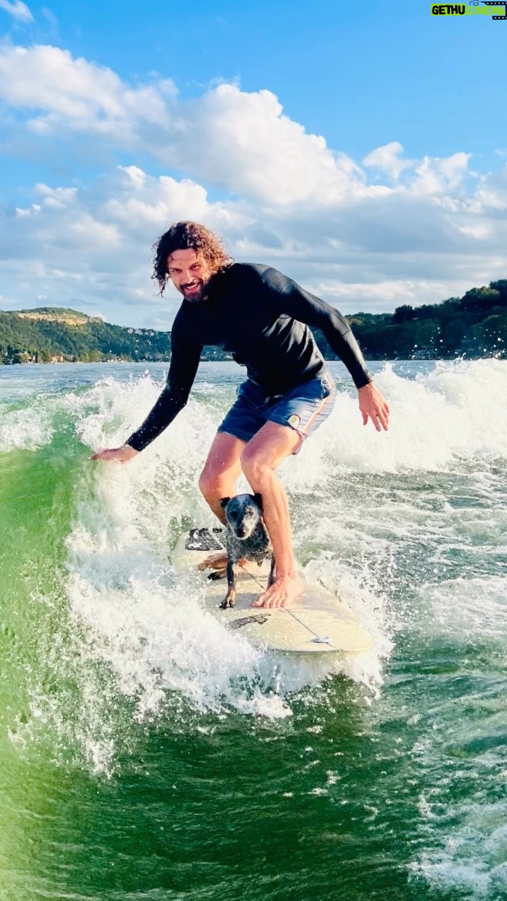 Austin Nichols - 7.4K Likes - My proudest day as a #doggiedaddy Otis’ first time surfing. He was a natural. #surfdog