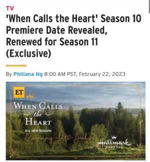 Ava Grace Cooper Instagram - Great news #Hearties ❤️🥳 Premiere of Season 10  airs July 30th and… WCTH has been renewed for Season 11!!! 🎉🎉

@entertainmenttonight @wcth_tv @hallmarkchannel #whencallstheheart