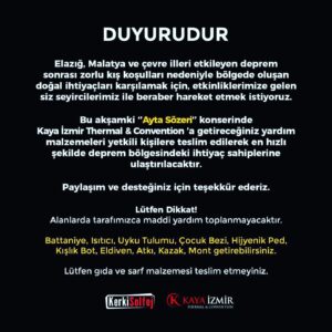Ayta Sözeri Instagram - #Repost @kerkisolfej
・・・
Teslimat yeri konser alanı girişinde olacaktır.
