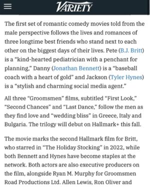 B.J. Britt Instagram - We can’t wait you to meet THE GROOMSMEN, this fall streaming on Hallmark Plus