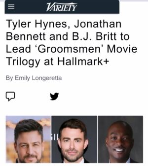 B.J. Britt Instagram - Still on cloud 9 after yesterday’s announcement.
Can’t wait for you all to meet “The Groomsmen” on Hallmark 
🤵🏻‍♂️🤵🏻‍♂️🤵🏾‍♂️