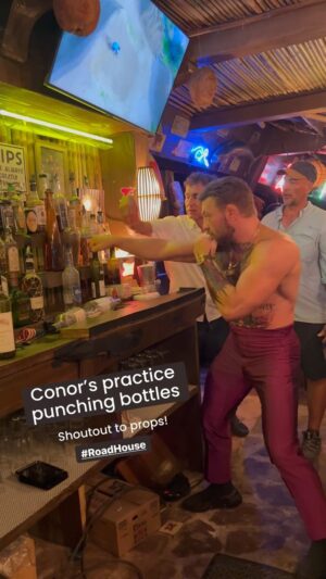 B.K. Cannon Instagram - Do you remember when he does this in the movie? Loved watching it up close since he was behind MY bar! @roadhousemovie @thenotoriousmma 👊🏼✨ #BTS