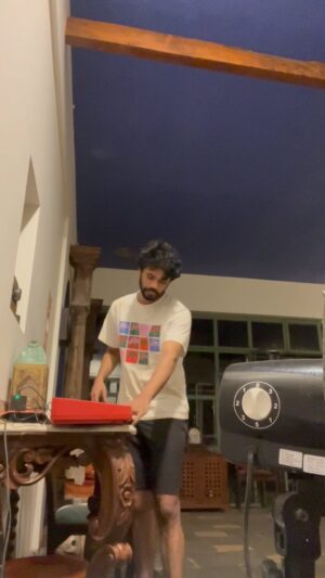Babil Khan Instagram - On screen: Me trying to record a song after isolating myself at mamma’s farmhouse to prep for a character. 
Off screen: Ram bhai (my spot boy) unable to let go of his obsession of trying to get me to not be single.