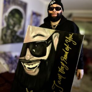Bandit The Rapper Instagram - “Art enables us to find ourselves and lose ourselves at the same time.”

Thank you for this amazing painting 🖼️ 🎨 @BonnieParker_art 

#Art #BanditTheRapper #Painting #Artist #Portrait