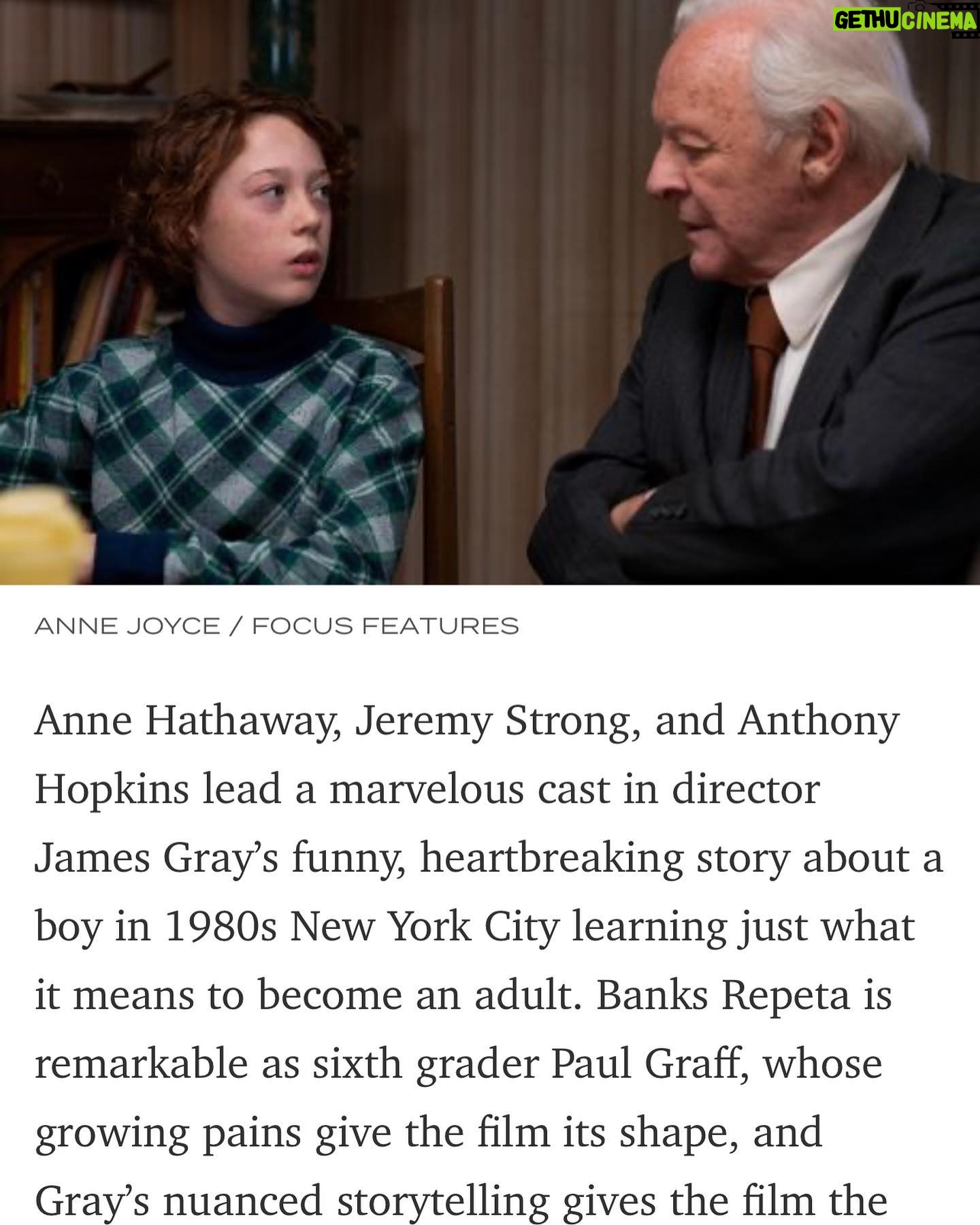 Banks Repeta - 25.6K Likes - Thank you Anne Joyce/Focus Features and Town &Country! #armageddontime #armageddontimemovie #focusfeatures #jamesgray #annehathaway #jeremystrong #anthonyhopkins #jaylinwebb #ryansell #tovahfeldshuh #andrewpolk #idpr #a3artistsagency #jamiepillet #stwtalent #nyff #newyorkfilmfestival