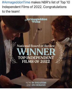 Banks Repeta Instagram - Thank you NBR!  #armageddontime #focusfeatures #anthonyhopkins #annehathaway #jeremystrong #tovahfeldshuh #banksrepeta #jaylinwebb #jamesgray #stwtalent #a3artistsagency #nbr #awards