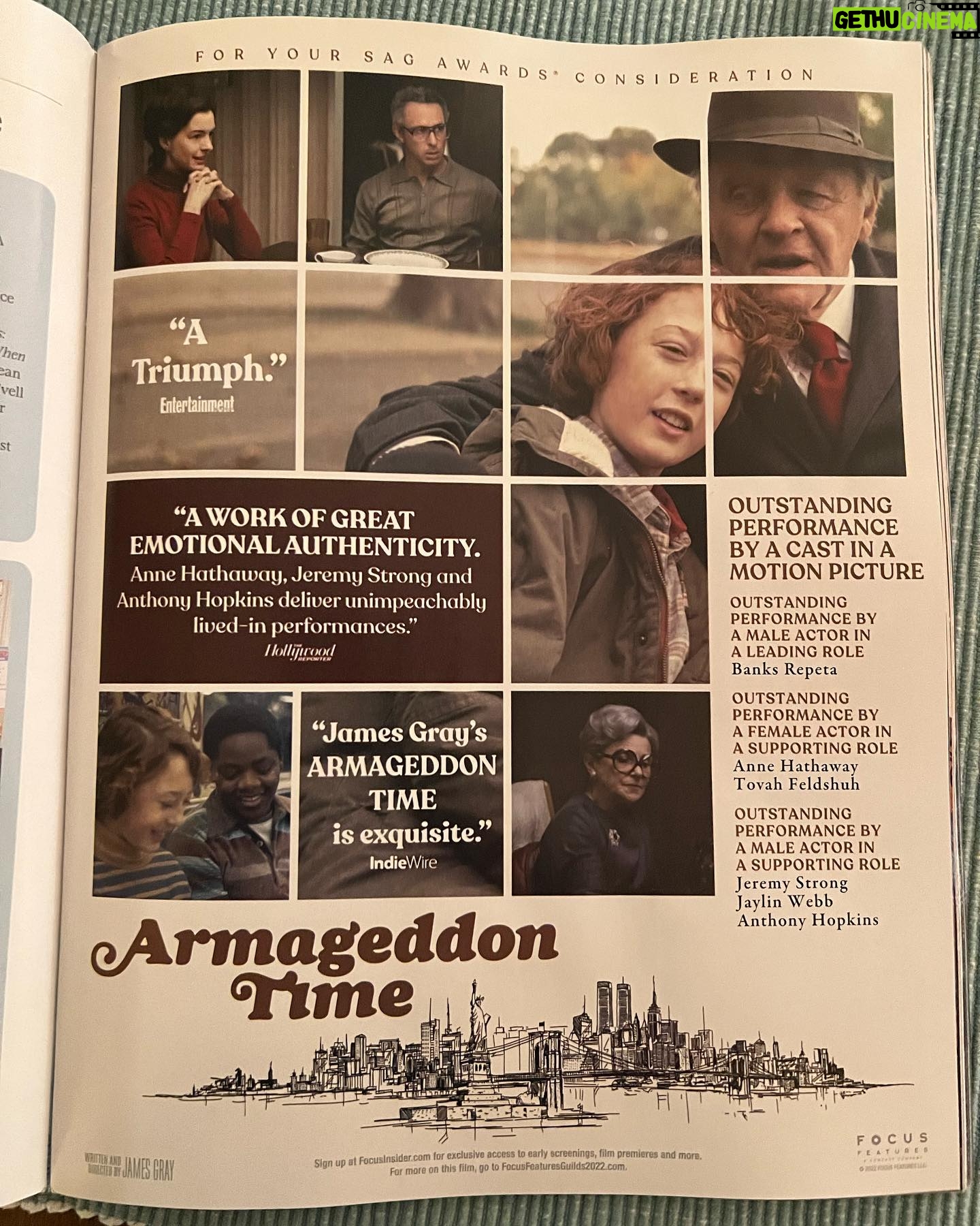 Banks Repeta - 16K Likes - Just got my issue of SAG-AFTRA magazine. This is exciting! Thank you James Gray ! #armageddon time #focusfeatures #jamesgray #annehathaway #jeremystrong #anthonyhopkins #tovahfeldshuh #jaylinwebb #banksrepeta #sagaftra #a3artistsagency #stwtalent #idpr #thanksmomanddad