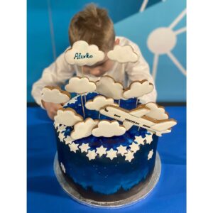 Barbora Balúchová Instagram - Mám tu veľa otázok na tortu🎂Tortu nám piekla @baja_ejem a vytvorila nočnú oblohu so súhvezdím kozorožca na jedlom papieri. Ja som nejedla ešte lepšiu tortu ako od Bašky a pre Alexka pečie od 1 roku🤍 @medovnicky_od_anicky dotvorili tortu k dokonalosti s obláčikmi a lietadlom. Obe dokážu naozaj umelecké diela a ešte raz veľká vďaka.