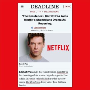 Barrett Foa Instagram - Big Announcement!  I’m thrilled to be the new First Gentleman of the United States in “The Residence“ — a modern madcap murder mystery on Netflix! (Think Knives Out meets Downtown Abbey meets the White House.) This cast! This script! This team!  Can’t wait.  #whodunnit? #netflix #shondaland