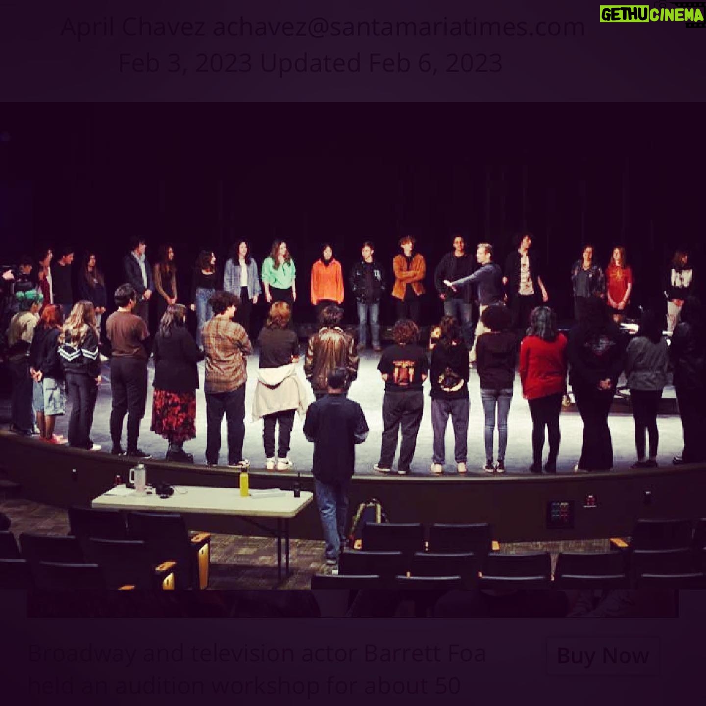 Barrett Foa - 3.2K Likes - A few weeks ago, I had the absolute pleasure of teaching 50 incredible humans in Santa Maria, CA. The students of Pioneer Valley High School and their theatre teacher @selynharwin could not have been more welcoming, daring, connected, open, trusting, or talented.
After I led them through warms ups (inspired by @therealalexandrabillings @emilystellafletcher and @zivameditation) I had the privilege of coaching them on songs and monologues.
These young actors were tacking big, rich, mature material: “Being Alive” from COMPANY, “She Used To Be Mine” from WAITRESS, “Roxie” and “When You’re Good to Mama” (from their upcoming production of CHICAGO) and knocking every song out of the proverbial park.
Perhaps my favorite moment of the day was one student who sang “This is Me” from THE GREATEST SHOWMAN. He was a bit timid out of the gate, but then he opened up about how he plays sports, but he feels his true spirit come alive when in the presence of his theatre community. I asked him to sing the song again - this time to his parents and football coach. He dug deep, accepted the challenge, and blossomed right before our eyes. As he sang, his body and his purpose came online, and suddenly all 50 kids were waving their phone flashlights from the audience like he was headlining a rock concert. Tears were streaming. It was one of those breakthrough moments every mentor and student dreams of and I’ll never forget it.
Risks were being taken. Habits were being broken. “Ah-ha!” revelations were being made. We were all having so much fun that I stayed way past my scheduled 2 hours, and I got to cap off the day with a song.
It was a joyous, rewarding, celebratory afternoon that reminded us all of the importance of art, connection, storytelling, truth, craft, and the sense of community that only theatre can provide. I am forever changed.
Thank you @broadwayplus @selynharwin @pioneervalley @righettihs @righettidramaclub and the Santa Maria Joint Union High School District Career Technical Education theater students. 📸 @rdelapena.photos @santa_maria_times