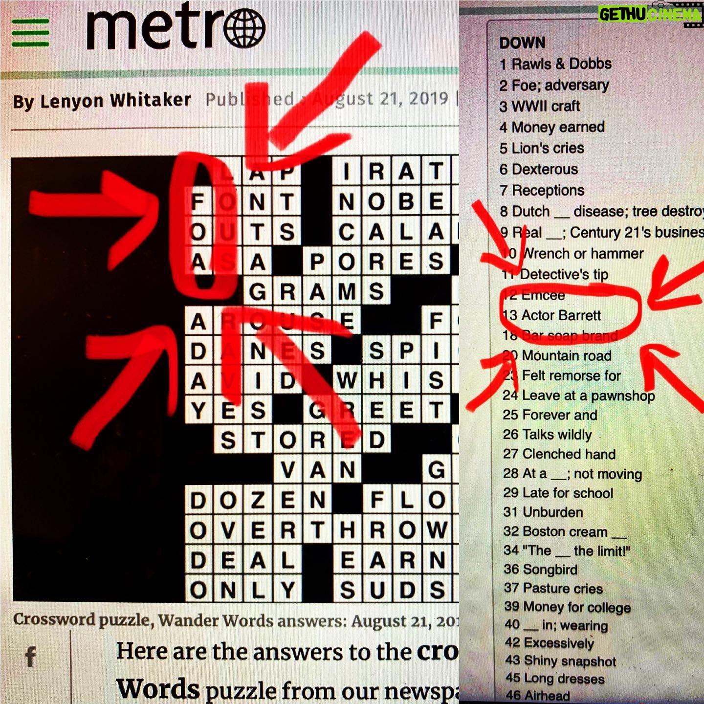 Barrett Foa - 4.7K Likes - Having a short and unusual surname has really upped my crossword puzzle answer game! Thanks, @metro #crossword #crosswordpuzzle #metro