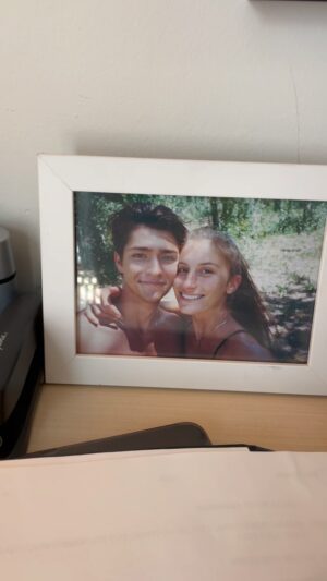 Barton Cowperthwaite Instagram - Was sitting at our desk last week and the sun was reflecting off of our picture, I could see a little smudge. The kiss mark emerged as I shifted. I think it’s from @sophiethoerner kissing the photo after we found out about the tumor. Find someone who loves you even when you don’t know you’re being loved. Can’t wait to marry this woman and so grateful to be alive to do it! 💋 Happy Valentines Day!