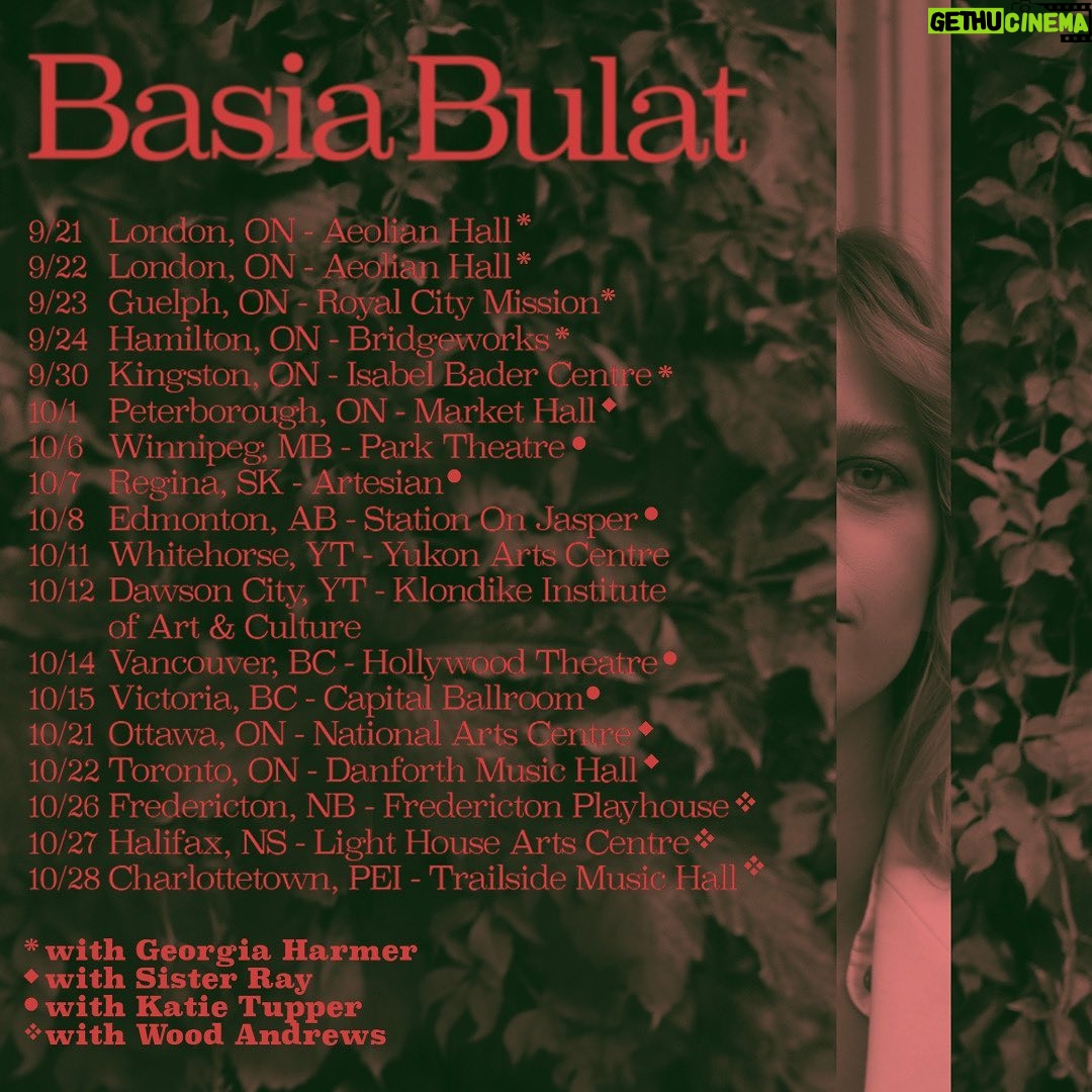 Basia Bulat - 439 Likes - One of my favourite moments from the artwork for The Garden 🌸💚 Counting down the days to tour with @gharmz @sisterray780 @katietupper and @woodandrewspei 💖💚
Still going to do my little Wednesday lives too, until I head out on the road so pop in tonight at 7 EST and let me know if you’re coming to one of the shows! 🎉
🌸🌸The Garden Tour🌸🌸
with Georgia Harmer:
September 21 - London, ON - Aeolian Hall - SOLD OUT
September 22 - London, ON - Aeolian Hall
September 23 - Guelph, ON - Royal City Mission
September 24 - Hamilton, ON - Bridgeworks
September 30 - Kingston, ON - Isabel Bader Centre
with Sister Ray:
October 1 - Peterborough, ON - Market Hall
with Katie Tupper
October 6 - Winnipeg, MB - Park Theatre
October 7 - Regina, SK - Artesian
October 8 - Edmonton, AB - Station On Jasper
October 11 - Whitehorse, YT - Yukon Arts Centre (local support)
October 12 - Dawson City, YT - Klondike Institute of Art & Culture (local support)
October 14 - Vancouver, BC - Hollywood Theatre
October 15 - Victoria, BC - Capital Ballroom
with Sister Ray:
October 21 - Ottawa, ON - National Arts Centre
October 22 - Toronto, ON - Danforth Music Hall
with Wood Andrews:
October 26 - Fredericton, NB - Fredericton Playhouse
October 27 - Halifax, NS - Light House Arts Centre
October 28 - Charlottetown, PEI - Trailside Music Hall