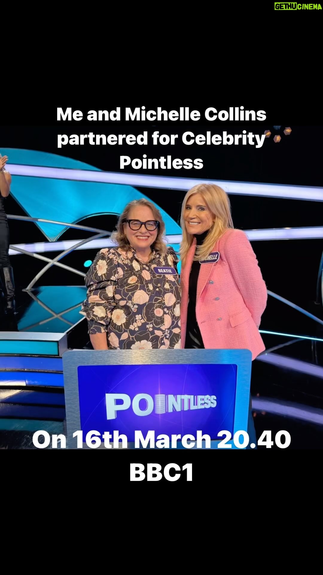 Beatie Edney - 97 Likes - Just a reminder @michelledcollins and I doing Celebrity Pointless 16th March 20.40 BBC1 with @misterosman and @xander.armstrong presenting. I have never appeared on a game show before and it’s absolutely terrifying. I also wasn’t good at hiding my bottle of water, but the studio was like 120 degrees - it’s hot in there and Xander and Richard were both geniuses at looking and staying cool.