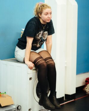Bebe Cave Instagram - ‘DADDY ISSUES’ starts previews this Monday and we would love you to come. Thank you @helenmurraypix for taking these rehearsal photos. I’m so GLAD actually that the day we took photos was the day that these faux knee highs were my only clean pair of tights !! Suuuuuch a cool and flattering look!! Link to tickets in my bio ♥️
