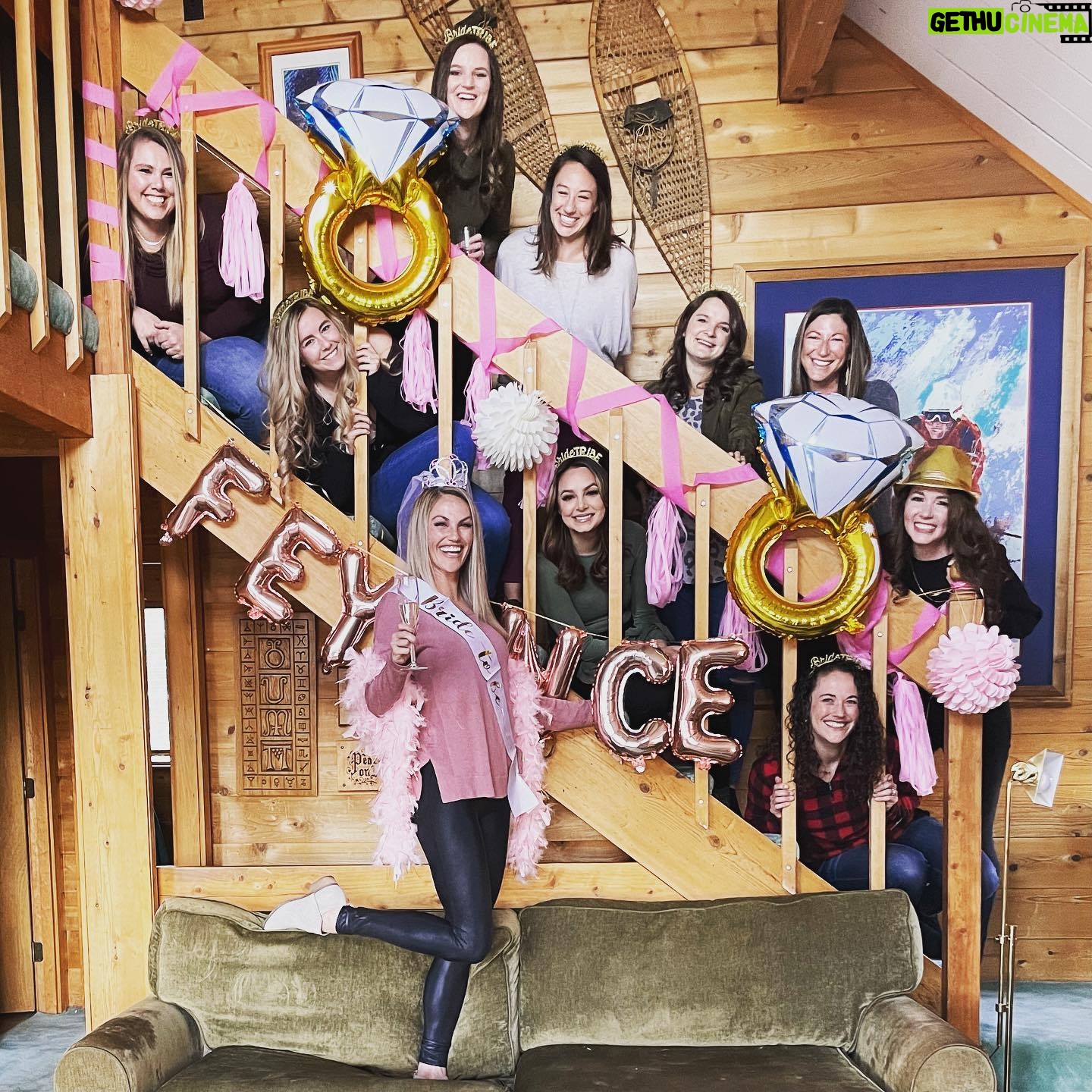 Becky Durst - 1.1K Likes - Celebrated my bachelorette weekend with 9 incredible ladies and 12 inches of fresh powder! Thank you to my wonderful ladies for making it up and an extra special THANK YOU to @lindzoid_ig for hosting the perfect weekend 🥰 #feyoncé #bacheloretteparty #dontforgetnaptime