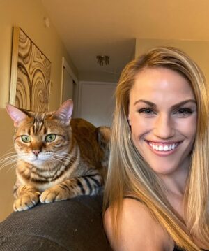 Becky Durst Instagram - Have you ever had a pet that picked you? Then you two became soul mates? Meet Sophia 🐱

Almost two years ago, I was ready to pick up my new bengal kitten Aspen that was BEAUTIFUL! The breeder then explained that there was a second kitten that was a runt of the litter and did not have the pretty spots bengals are known for. Didn’t take long to convince me I should bring the second one home. (Sucker 🙋🏼‍♀️) She is a wild cat that is waaay too smart for her own good. But when she cuddles up on my lap, it’s melts my heart. 🥰 So happy this little girl found her way to my home!

#bengal #catlady