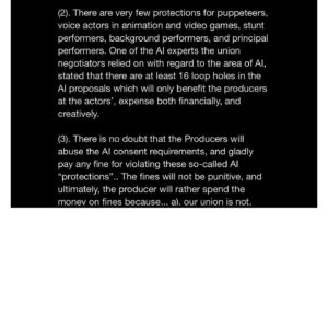 Bekka Prewitt Instagram - Recommend VOTING NO to AI replacing human actors & eliminating the production crew! AND to not getting streaming residuals! SAG-AFTRA National Board Member Anne-Marie Johnson (letter) breaks down important issues with this agreement.
•
#LevelUpMyContract #SAGAFTRAstrong #SAGAFTRA #SAGAFTRAstrike #united #standunited #Power2Performers #actors #writers #Solidarity #Strike #Hollywood #unions #acting #film #TV #television #unions #videogames  #movies #AI #residuals #streamers #studios #contracts #hollywood