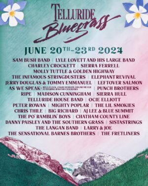 Béla Fleck Instagram - There are a few tickets that have opened up for Telluride Bluegrass Festival. I'm playing two sets. One with the House Band and one with Zakir Hussain, Edgar Meyer and Rakesh Chaurasia.

Tickets: shop.bluegrass.com