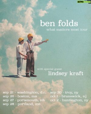 Ben Folds Instagram - check out these select tour dates where @linzkraft will be joining ben! kicking off at @kennedycenter on 9/21 - tickets in bio. you don't wanna miss this!

for the full list of remaining tour dates, visit benfolds.com/tour