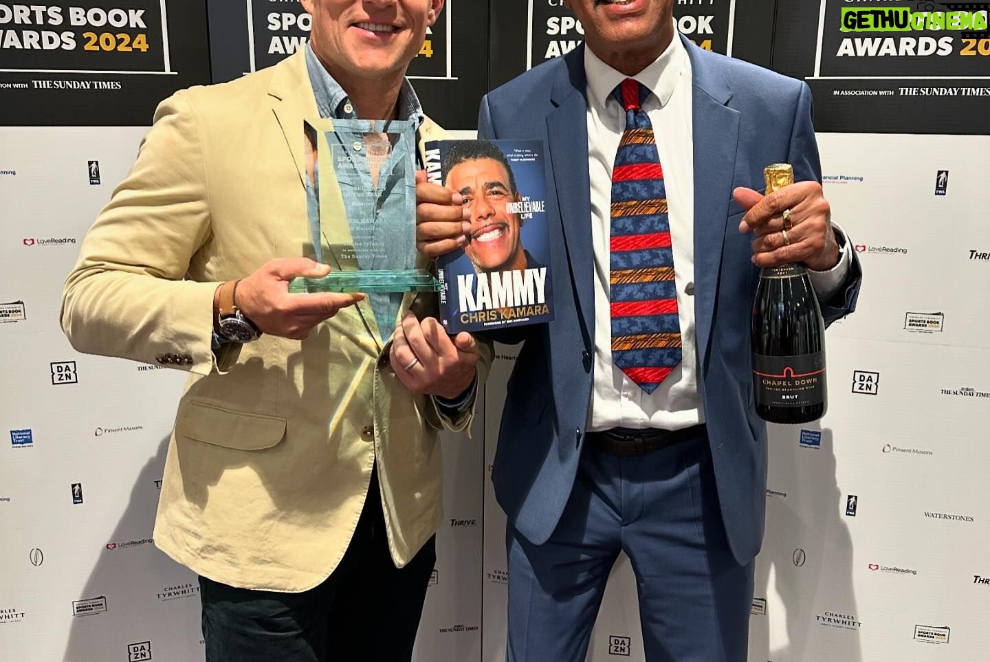Ben Shephard - 4.3K Likes - What. A. Night! Was a privilege to accompany the legend that is @chris_kammy to the Sports Book of the year awards for which he was nominated and he only went and blooming won!!! So so chuffed for him and all the team, needless to say we had a few celebratory drink. It was a really special night for a really special mate.