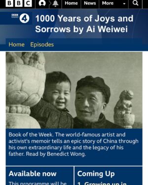 Benedict Wong Instagram - I’ll be reading from @aiww ‘s memoirs “A 1000 years of Joy and Sorrow”  on Book of The Week starting tomorrow. Tune in at 9am where Ai Wei Wei will be discussing Creative Freedom @bbcsounds  Radio 4