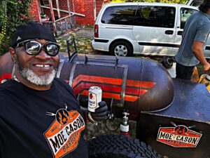 Big Moe Cason Instagram - Got the Bogline Baja 250 smoker fired up to cook some beef shorties for tomorrow’s cook book signing at Pensacola bay brewery! @bog.line @boglinebushcoal @localpulsepensacola @pensacola_eggfest #moecasonbbq #lowandslow #pensacolaflorida #bbqfamily #bbq